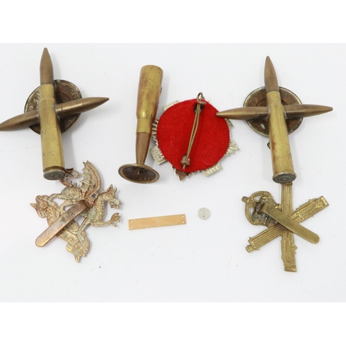 2229 - WWI trench art, including two cross-form pieces mounted with Imperial German belt buckles, with thre... 