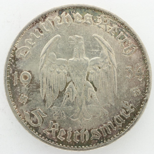 2136 - 1934 German silver 5 Reichsmark - Potsdam, VF with dark tone. UK P&P Group 0 (£6+VAT for the first l... 