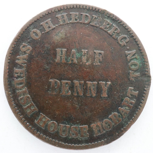 2143 - 19th century halfpenny token: Oil & Colour Stores, Hobart. UK P&P Group 0 (£6+VAT for the first lot ... 