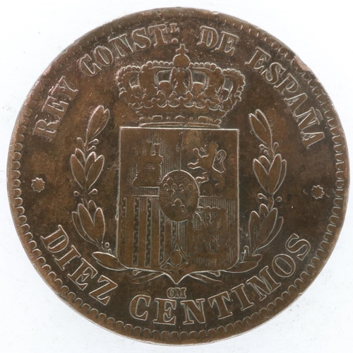 2167 - 1878 Spanish ten Centimos in VF grade. UK P&P Group 0 (£6+VAT for the first lot and £1+VAT for subse... 