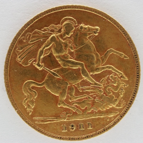 2101 - 1911 half sovereign of George V, London mint. UK P&P Group 0 (£6+VAT for the first lot and £1+VAT fo... 