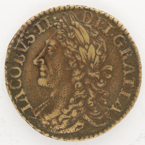 2105 - 1689 (January) Irish gun money copper unit of James II, repaired collar. UK P&P Group 0 (£6+VAT for ... 