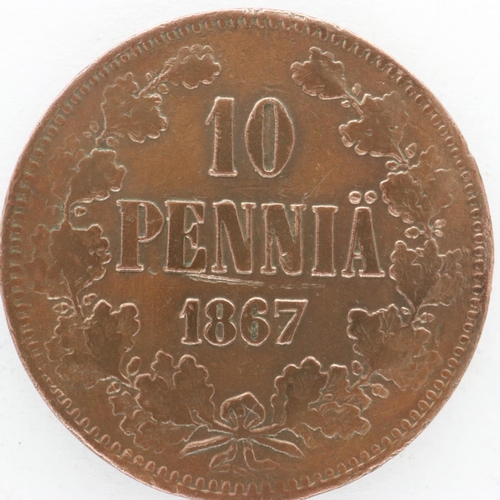 2113 - 1867 10 Pennia of Finland. UK P&P Group 0 (£6+VAT for the first lot and £1+VAT for subsequent lots)