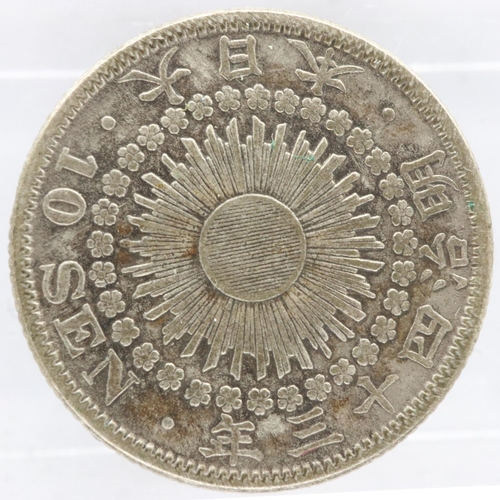 2129 - Japanese silver 10 Sen, Meiji period. UK P&P Group 0 (£6+VAT for the first lot and £1+VAT for subseq... 