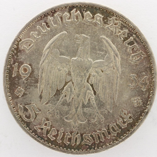 2136 - 1934 German silver 5 Reichsmark - Potsdam, VF with dark tone. UK P&P Group 0 (£6+VAT for the first l... 