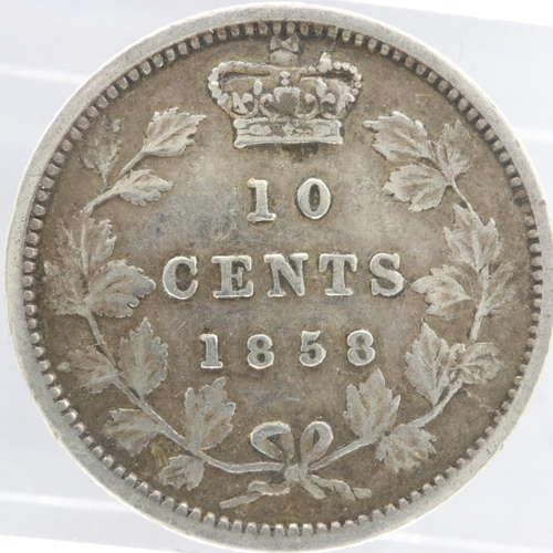 2138 - 1858 silver Canadian 10 Cents of Queen Victoria. UK P&P Group 0 (£6+VAT for the first lot and £1+VAT... 