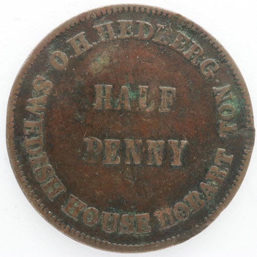 2143 - 19th century halfpenny token: Oil & Colour Stores, Hobart. UK P&P Group 0 (£6+VAT for the first lot ... 