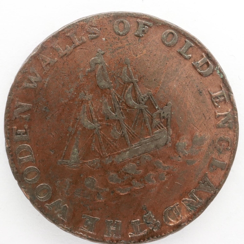 2146 - 1795 halfpenny token: Wooden Walls of Old England. UK P&P Group 0 (£6+VAT for the first lot and £1+V... 