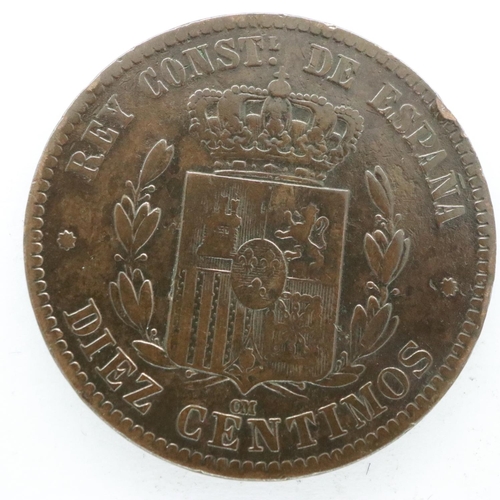 2167 - 1878 Spanish ten Centimos in VF grade. UK P&P Group 0 (£6+VAT for the first lot and £1+VAT for subse... 