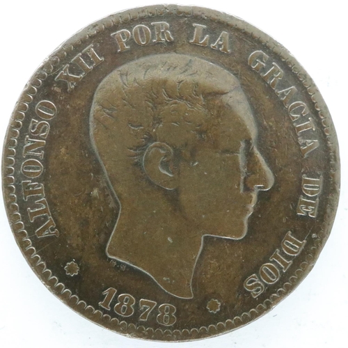 2167 - 1878 Spanish ten Centimos in VF grade. UK P&P Group 0 (£6+VAT for the first lot and £1+VAT for subse... 