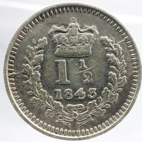 2170 - 1843 silver Three-Half-Pence of Queen Victoria. UK P&P Group 0 (£6+VAT for the first lot and £1+VAT ... 