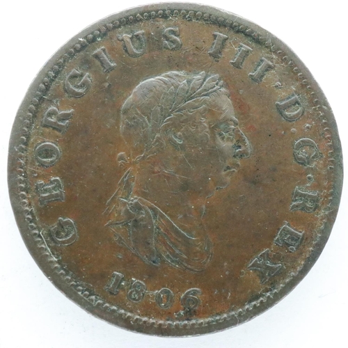 2196 - 1806 halfpenny of George III - HY06-1BN, VF. UK P&P Group 0 (£6+VAT for the first lot and £1+VAT for... 