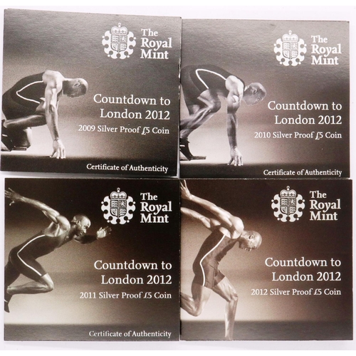 2058 - The Countdown to London 2012 set of four silver proof £5 coins, boxed with CoAs. UK P&P Group 0 (£6+... 