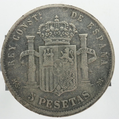 2094 - 1885 Spanish silver 5 pesetas of Alfonso XII, gF. UK P&P Group 0 (£6+VAT for the first lot and £1+VA... 