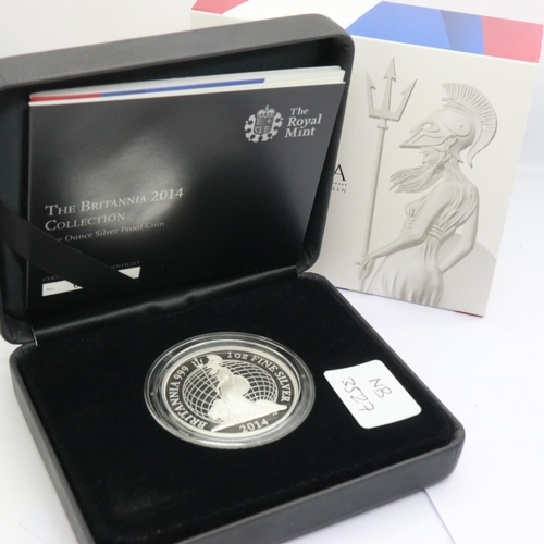 2056 - 2014 1oz silver Britannia, boxed with CoA. UK P&P Group 0 (£6+VAT for the first lot and £1+VAT for s... 