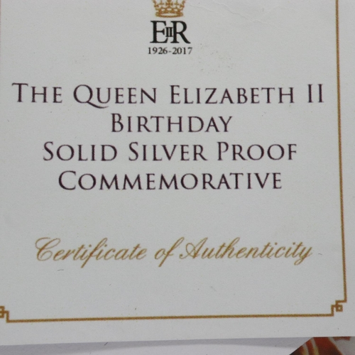 2057 - 2017 silver proof QEII birthday commemorative with CoA. UK P&P Group 0 (£6+VAT for the first lot and... 