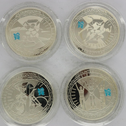 2058 - The Countdown to London 2012 set of four silver proof £5 coins, boxed with CoAs. UK P&P Group 0 (£6+... 