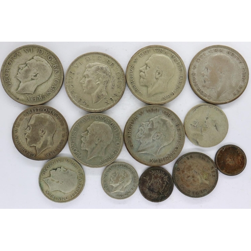 2066 - UK silver denominations, mostly George V, mixed grades. UK P&P Group 1 (£16+VAT for the first lot an... 