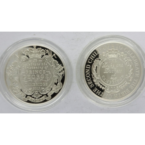 2067 - Two silver proof commemoratives: 2015 Christening of Prince George £5 and 2015 Royal Birth £5, each ... 