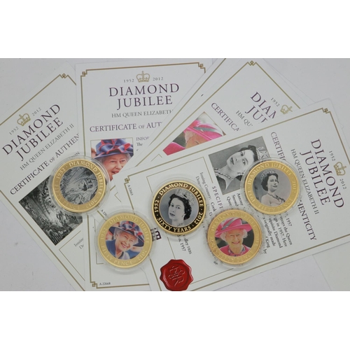 2080 - Five QEII Diamond Jubilee gilt crowns with CoAs. UK P&P Group 1 (£16+VAT for the first lot and £2+VA... 