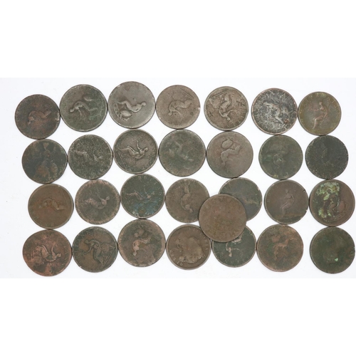 2091 - A quantity of Early George III halfpennies, including colonial and evasion types. UK P&P Group 1 (£1... 