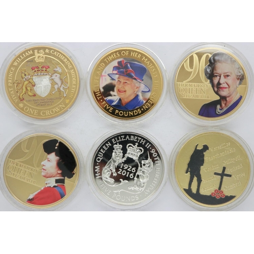 2500 - Six proof collectors crowns and £5 coins. UK P&P Group 0 (£6+VAT for the first lot and £1+VAT for su... 