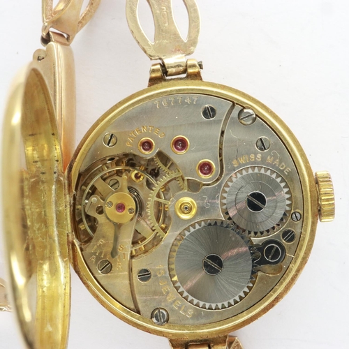 15 - 18ct gold cased wristwatch by J.W Benson on a 9ct gold bracelet, bracelet damaged, total 23g. UK P&P... 