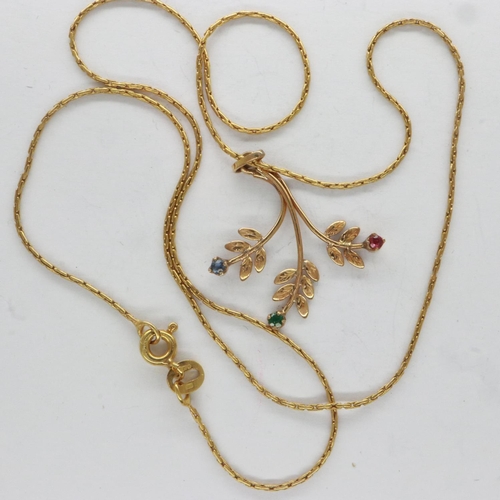 23 - 9ct jewelled pendant on a 9ct gold chain, chain L: 44 cm, 3.1g. UK P&P Group 1 (£16+VAT for the firs... 