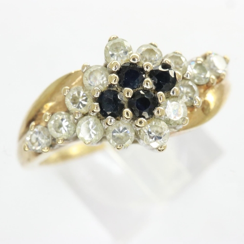 24 - 9ct gold cluster ring set with sapphires and cubic zirconia, size Q, 3.3g. UK P&P Group 0 (£6+VAT fo... 