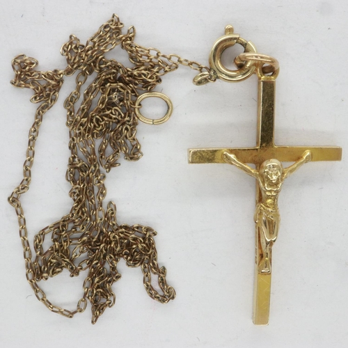 43 - 9ct gold crucifix on a fine 12ct gold chain, chain L: 50 cm, 1.7g. UK P&P Group 0 (£6+VAT for the fi... 