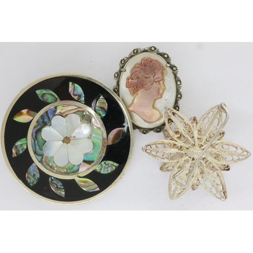 6 - Three silver brooches including a cameo example, largest D: 40 mm. UK P&P Group 1 (£16+VAT for the f... 