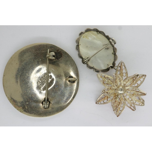 6 - Three silver brooches including a cameo example, largest D: 40 mm. UK P&P Group 1 (£16+VAT for the f... 