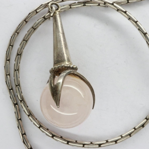 55 - Silver pendant necklace with rose quartz in a claw setting, L: 40 cm, boxed. UK P&P Group 1 (£16+VAT... 