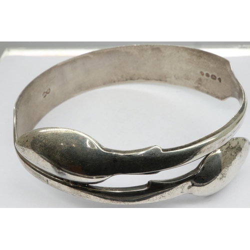 58 - Hallmarked silver spoon bangle, D: 80 mm, 54g. UK P&P Group 1 (£16+VAT for the first lot and £2+VAT ... 