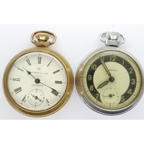 59 - Two Ingersoll crown wind pocket watches, including a gold plated Triumph London example, both workin... 