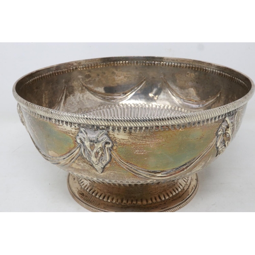 66 - Large hallmarked silver footed bowl with rams head decoration, London assay, D: 20 cm, 648g. UK P&P ... 