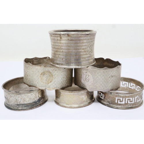 72 - Six hallmarked silver napkin rings, combined 96g. UK P&P Group 1 (£16+VAT for the first lot and £2+V... 