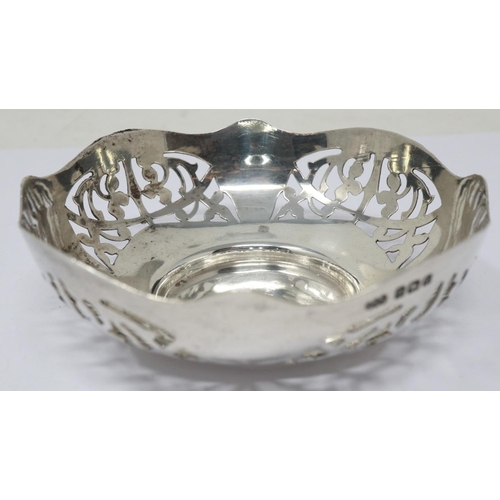 75 - Hallmarked silver pierced dish, Birmingham assay, D: 90 mm, 43g. UK P&P Group 1 (£16+VAT for the fir... 