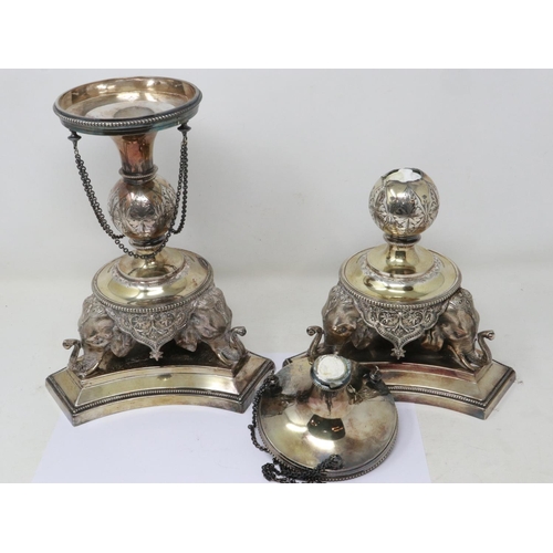 76 - Pair of ornate silver plated candlesticks with Victorian lozenge registration mark, bulbous holder r... 