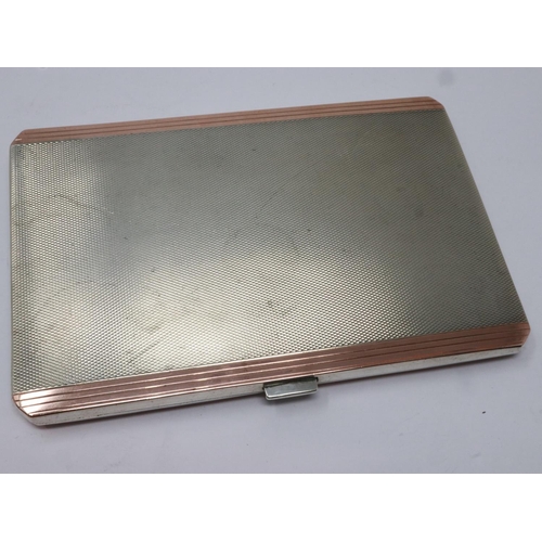 77 - Hallmarked silver cigarette case with rose gold wash to rim, Birmingham assay, 158g. UK P&P Group 1 ... 