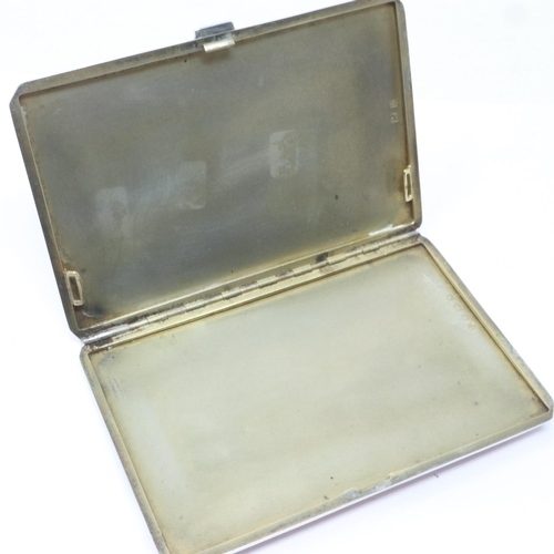 77 - Hallmarked silver cigarette case with rose gold wash to rim, Birmingham assay, 158g. UK P&P Group 1 ... 