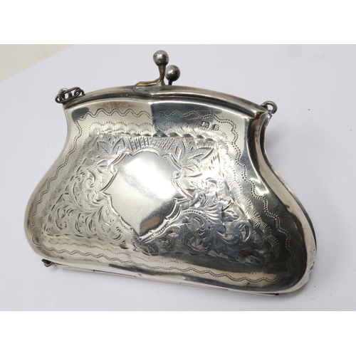 86 - Hallmarked silver purse with leather interior, Birmingham assay, total 73g. UK P&P Group 1 (£16+VAT ... 