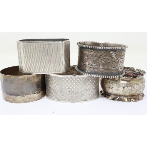 90 - Five hallmarked silver napkin rings, 108g. UK P&P Group 1 (£16+VAT for the first lot and £2+VAT for ... 