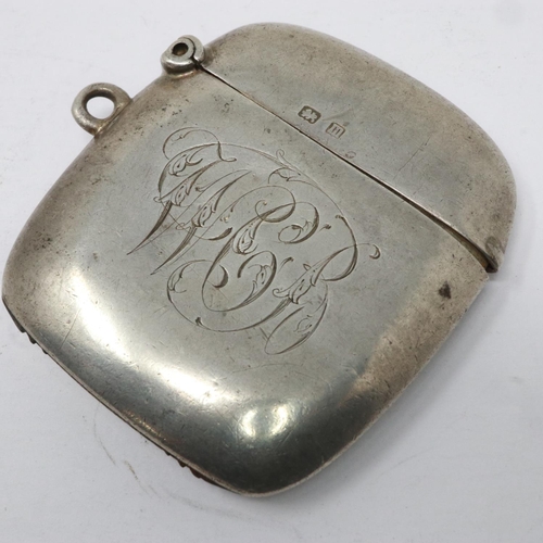 91 - Hallmarked silver vesta case, Birmingham assay, 18g. UK P&P Group 1 (£16+VAT for the first lot and £... 