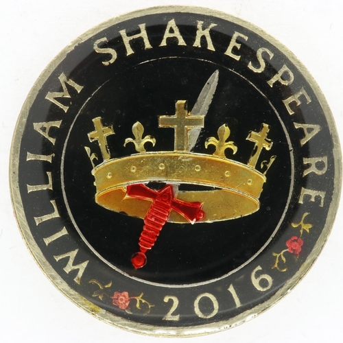 97 - 2016 enamelled £2 coin, William Shakespeare. UK P&P Group 1 (£16+VAT for the first lot and £2+VAT fo... 