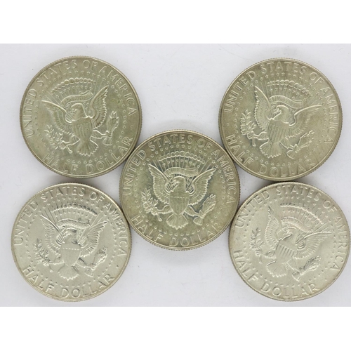 99 - Five 1966 and 1969 Kennedy half dollars. UK P&P Group 1 (£16+VAT for the first lot and £2+VAT for su... 