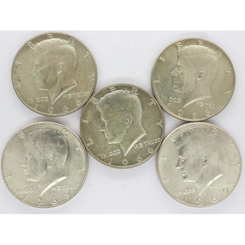 99 - Five 1966 and 1969 Kennedy half dollars. UK P&P Group 1 (£16+VAT for the first lot and £2+VAT for su... 