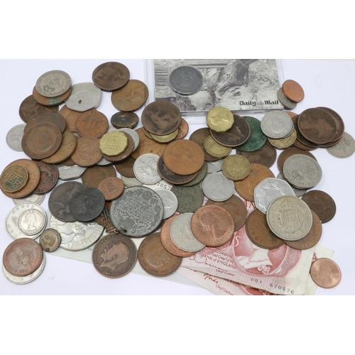 106 - Mixed UK coins and notes including some silver. UK P&P Group 1 (£16+VAT for the first lot and £2+VAT... 