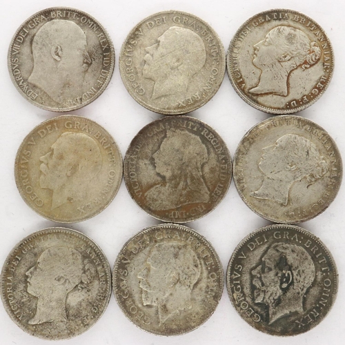 111 - Nine mixed silver sixpences, Victoria and later. UK P&P Group 1 (£16+VAT for the first lot and £2+VA... 