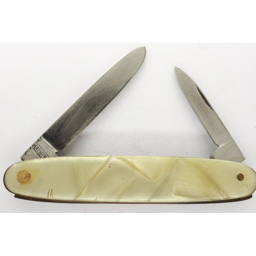 124 - Mother of pearl twin bladed knife for The Ship T V Fairsky. UK P&P Group 1 (£16+VAT for the first lo... 